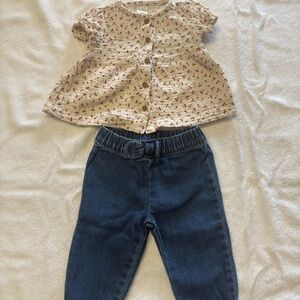 Carters Cherry Button-Up Top and Denim Pants Set